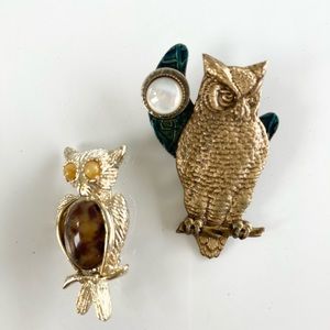 Two vintage owl brooches pins